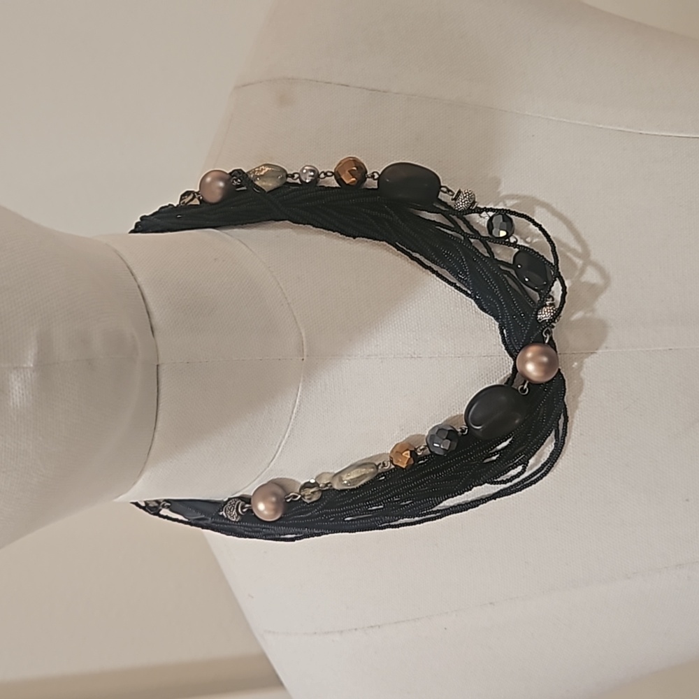 Black Multi Strand Beaded Necklace